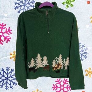 Vintage Mandal Bay green forest critters winter cabin fleece